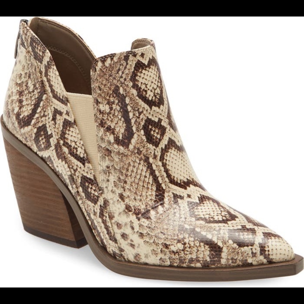 Vince Camuto Gradina Block Heel Bootie Brown Snake Print Size 7.5 - Picture 2 of 5